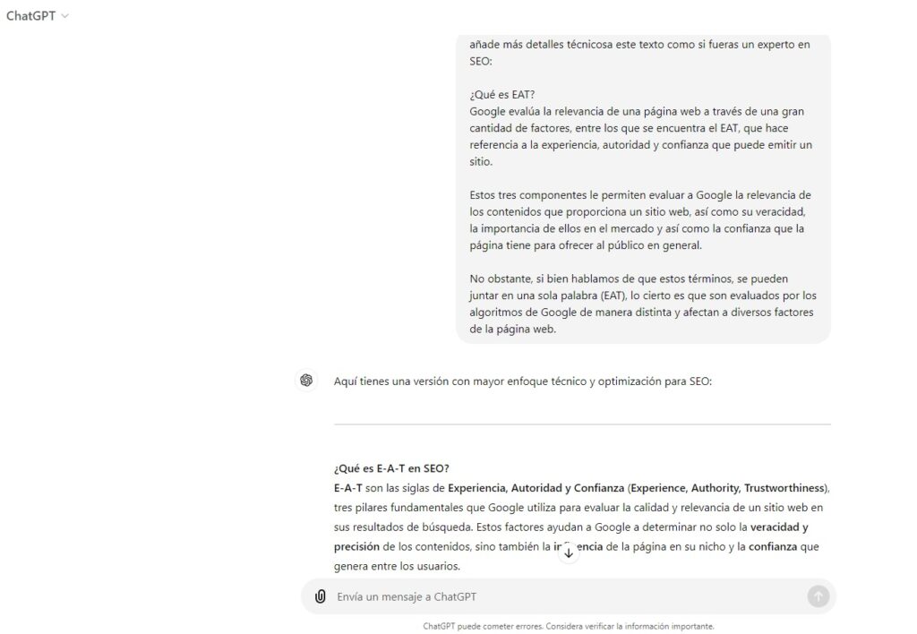 chatgpt mejora sobre contenido